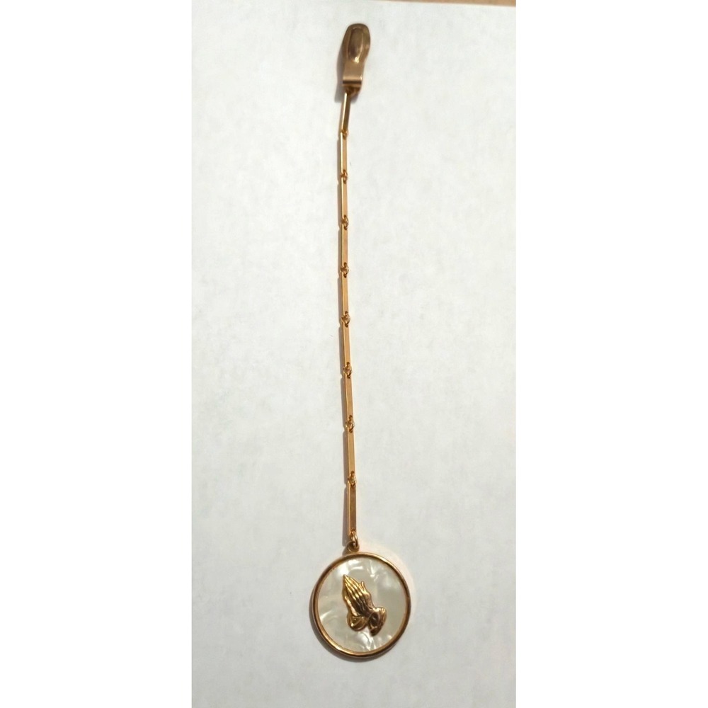 Vintage Gold Tone Bible Bookmark Mother of Pearl Praying Hands Serenity Prayer